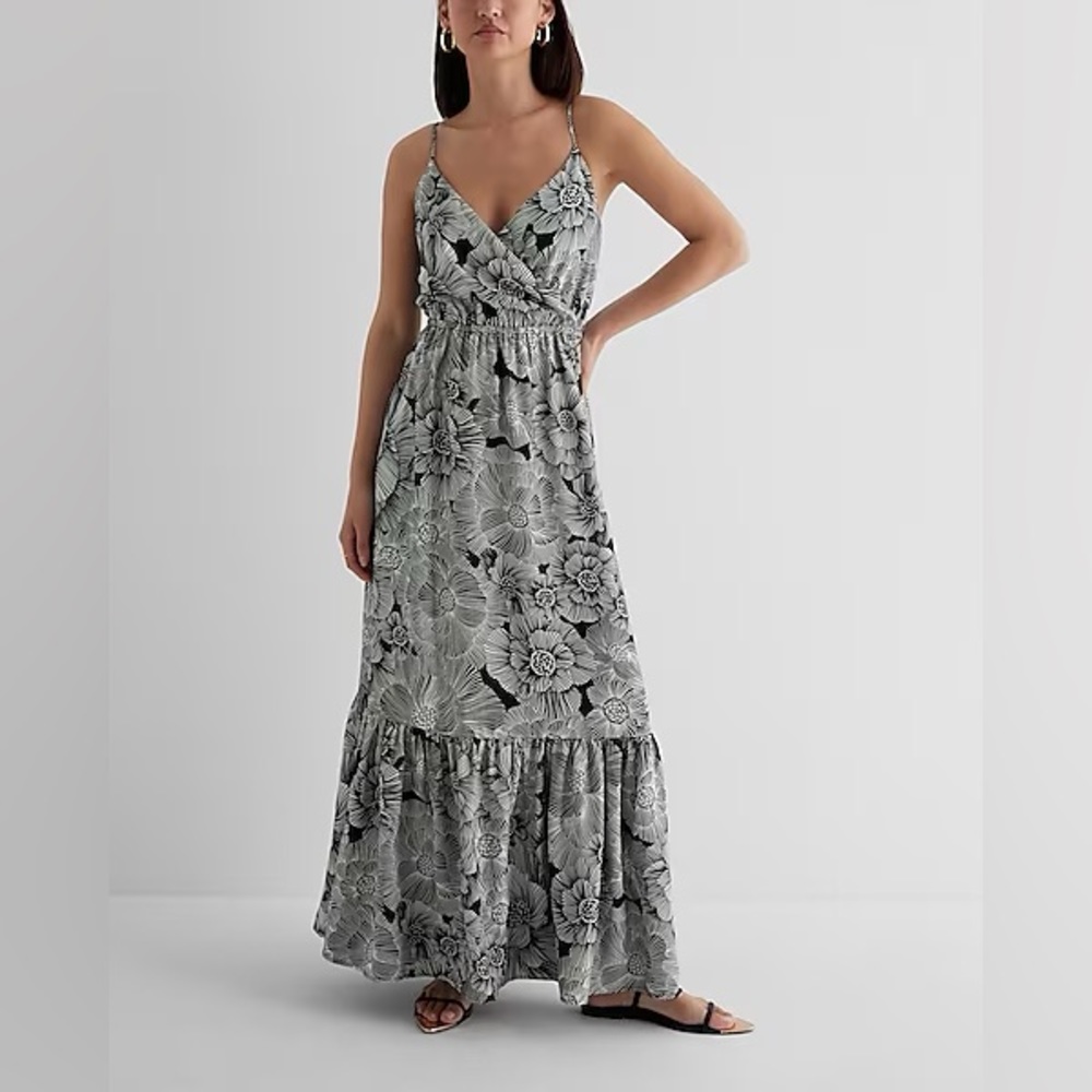 Express Black & White Floral Tiered Maxi Dress